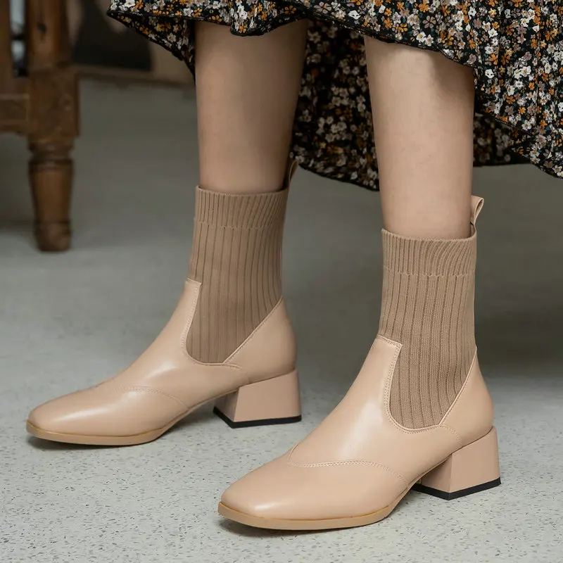 

Женские ботильоны из ПУ кожи, без застежки, на толстом каблуке