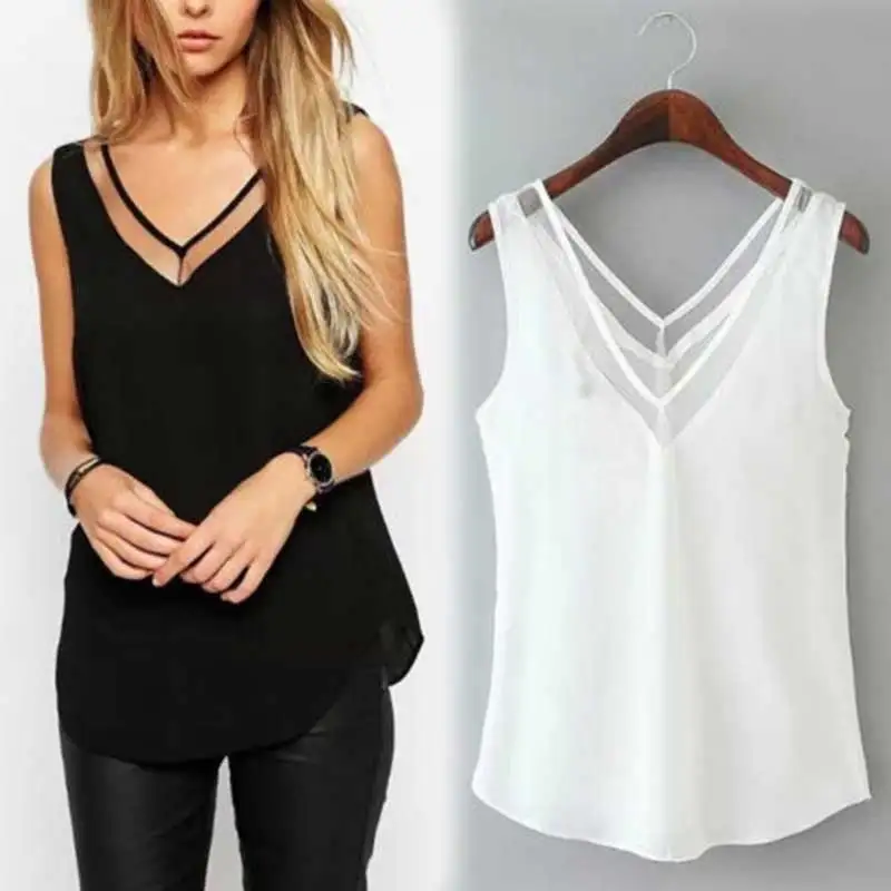 

Fashion Chiffon Slim Loose V-Neck Sleeveless Vest Shirt Blouse Tops For Women Girls MU8669