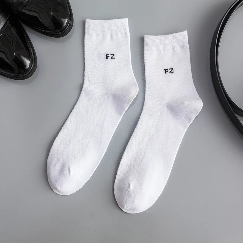 

5pair/SET Men's summer breathable mesh socks thin medium tube business solid black socks Stretch sport socks running ankle socks