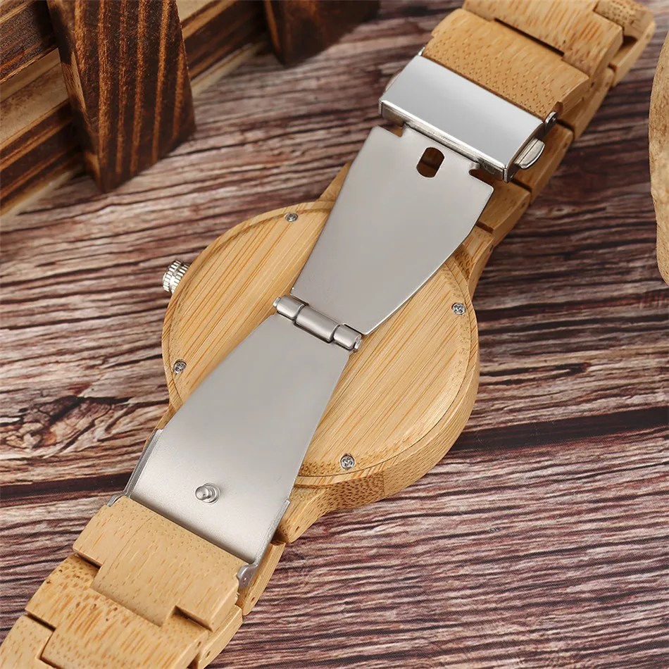 

REDFIRE New Trends Full Bamboo Watch Men's Wood Bangle Wristwatch Quartz Movement Black Roman Numerals Display Male Timepieces