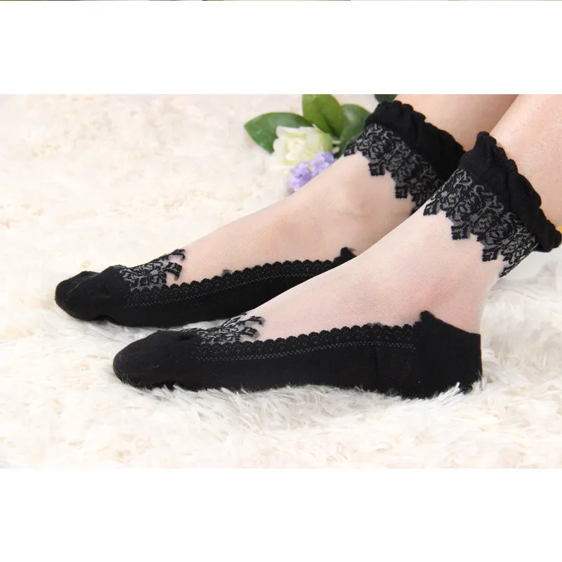 Женские разноцветные ультратонкие носки прозрачные кружевные эластичные