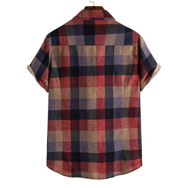 

Mens Check Plaid Tartan Button Up T-Shirt Short Sleeve Blouse Casual Basic Tops