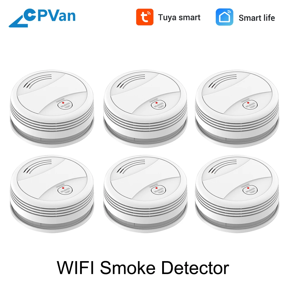 

SM05W 6pcs/Lot WiFi Smoke Sensor Tuya APP Smart Life APP Smoke Detector Wireless Smoke Alarm Detector WiFi Detector Fire Alarm
