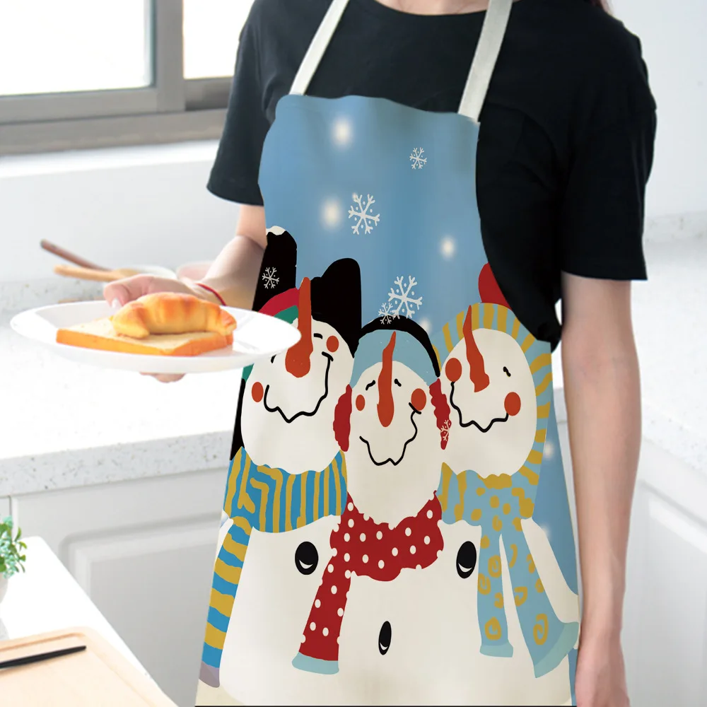 

Christmas Kitchen Garden Bbq Apron Waterproof for Woman Children Kids Adult Xmas Santa Claus Snowman Linen Cooking Accessories