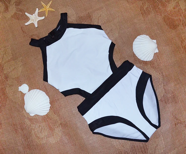 Новые Купальники черные и белые купальники бикини Цельный купальник с принтом в