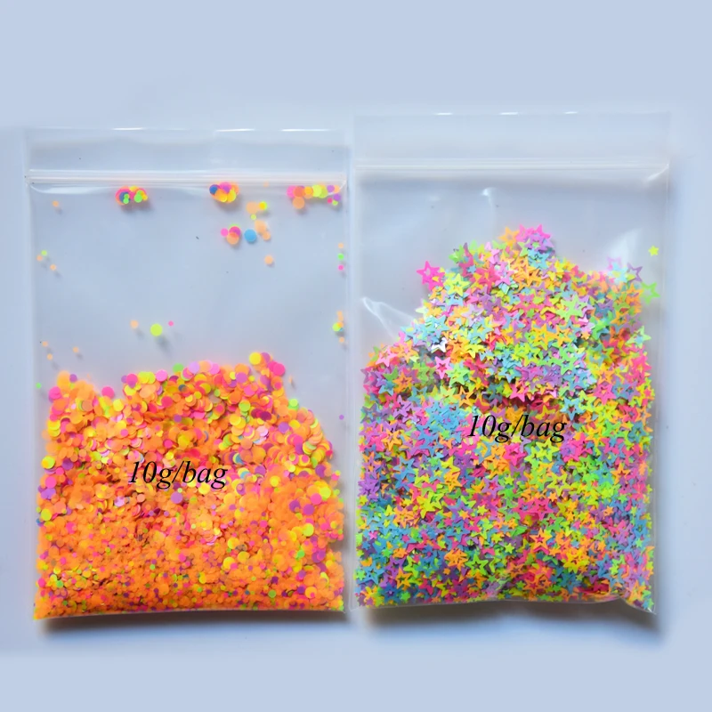 10g/bag Fluorescence Butterfly Nail Art Glitter Flakes 3D Neon colourful Stars Nail Sequin Glitters Acrylic Gel Nails Decoration