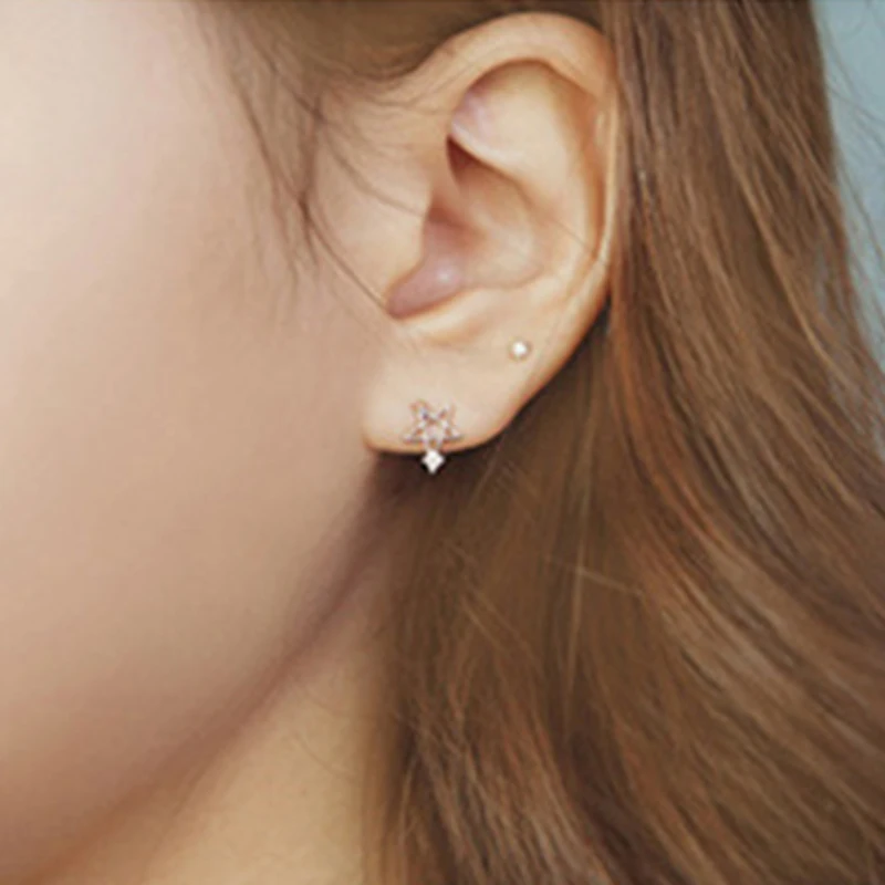

XIYANIKE 925 Sterling Silver Star Moon Crystal Stud Earrings for Women Wedding Couple Trendy Elegant Jewelry Prevent Allergy