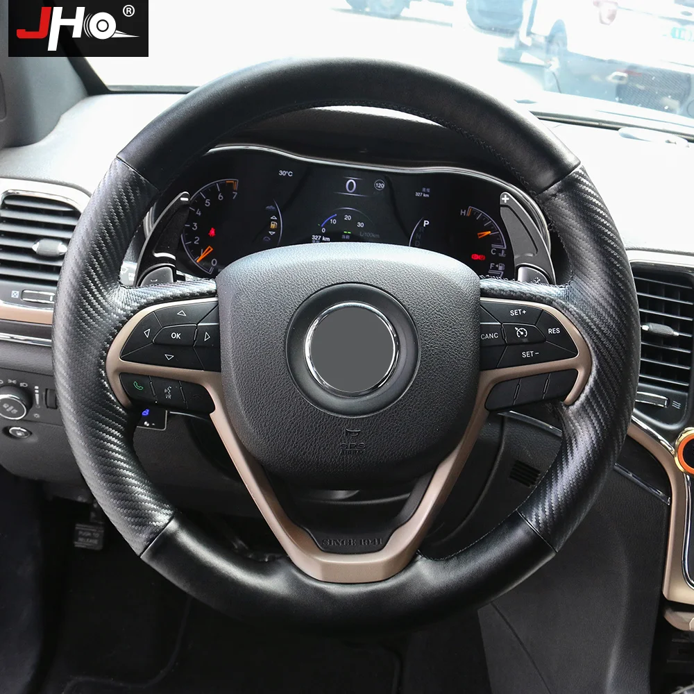 

JHO DIY Car Accessories Sewing Faux Leather Hand-stitched Steering Wheel Cover For 2014-2018 Jeep Grand Cherokee 2015 2016 2017