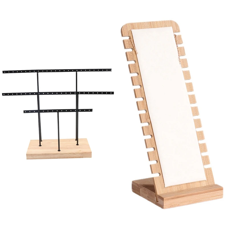 

2 Pcs Fashion Jewelry Necklace Display Stand Solid Wood Pendant Stand, 31 X 21.8 X 1.6Cm & 10 X 9.5 X 25Cm