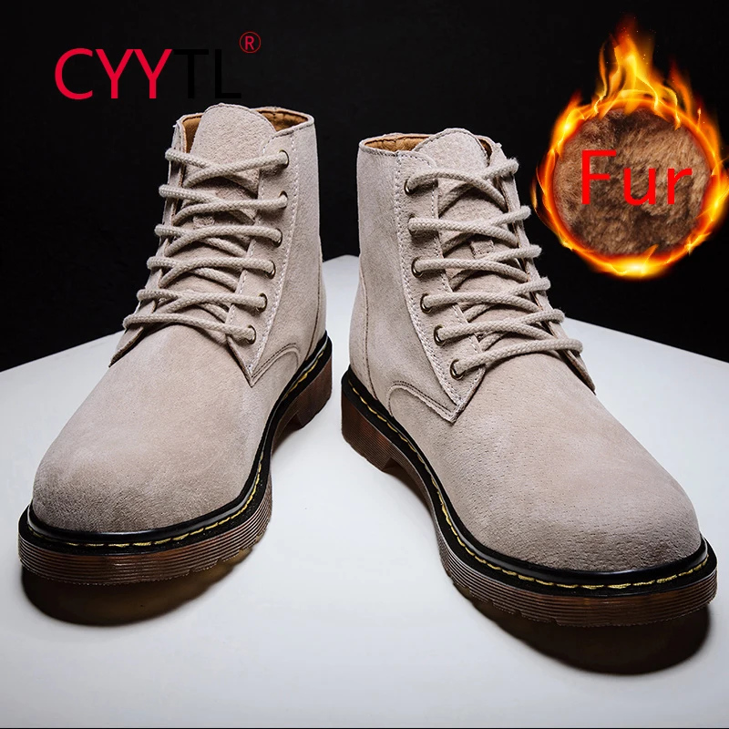 

CYYTL 2021 Winter Men's Fashion Boots Casual Fur Lined Hiking Shoes Ankle Suede Classic Leather Chukka Lace-up Non Slip Botas