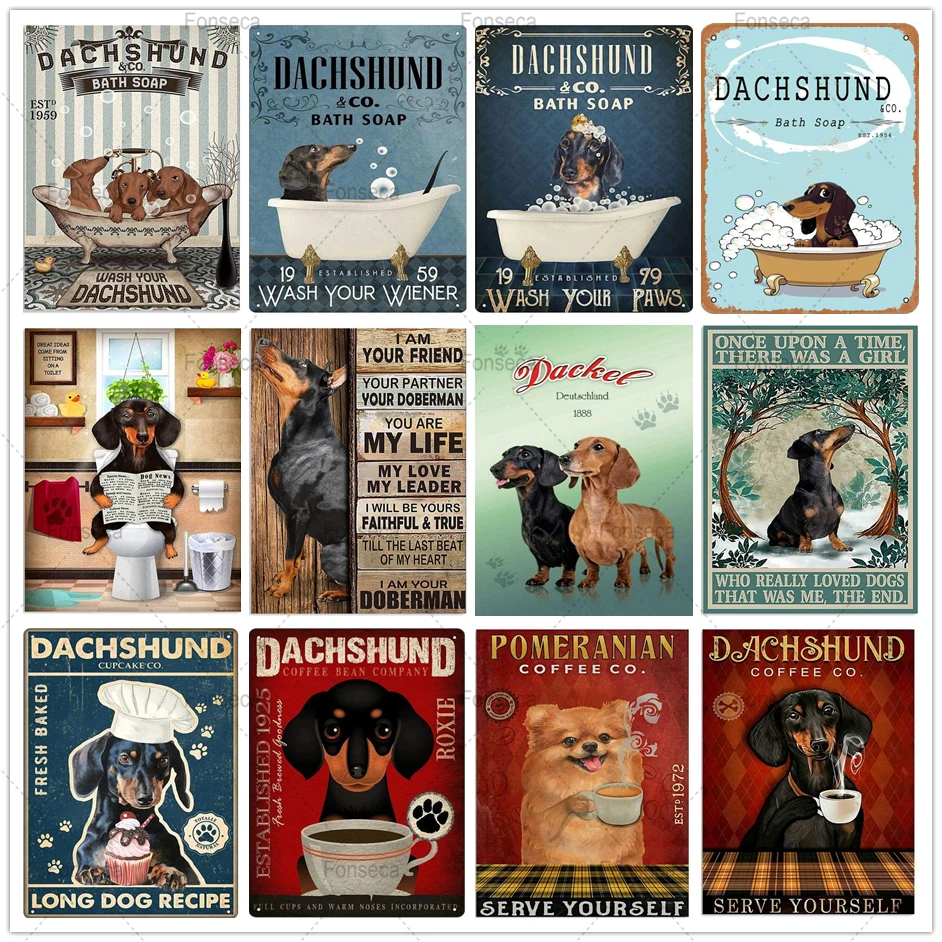 

Винтажные металлические знаки в виде собаки в ванне, украшение для ванной комнаты, настенные Стикеры, забавные собаки, кофе, десерт, вино, фо...