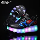 Детские светящиеся туфли с колесиками, роликовые коньки, обувь с подсветкой, для мальчиков и девочек, с USB-зарядкой, размеры 28-43