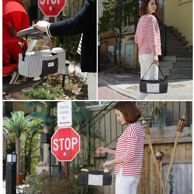 Коляска Органайзер полосатый коляска сумка Мама Пеленки сумки подстаканник