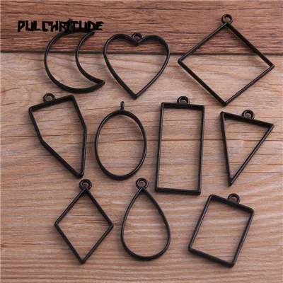 Black Pulchrode 10 шт./лот, шесть цветов, геометрическая фигура, шарм, полый клей, пустая подвеска, поднос, ободок, подвески, сделай сам, ручная работа - Окраска металла: Black