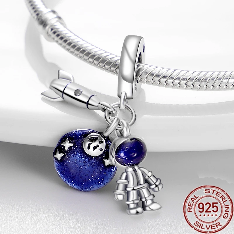 

plata charms of ley 925 Silver Planet Rocket Astronaut Charms Beads Fit Original 925 Pandora Bracelet Making Fashion DIY Jewelry