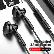 ihuigol 8D Metal 3.5mm Jack Wired Earphone Sport Earbuds Noice Cancelling Phone Headset With Mic In-Ear Stereo Surround Earphone