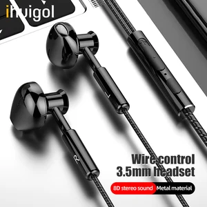ihuigol 8d metal 3 5mm jack wired earphone sport earbuds noice cancelling phone headset with mic in ear stereo surround earphone free global shipping