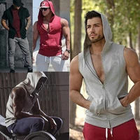 men casual hoodie sweatshirts tank tops summer sleeveless slim fit zip up tops pockets male summer sports vest