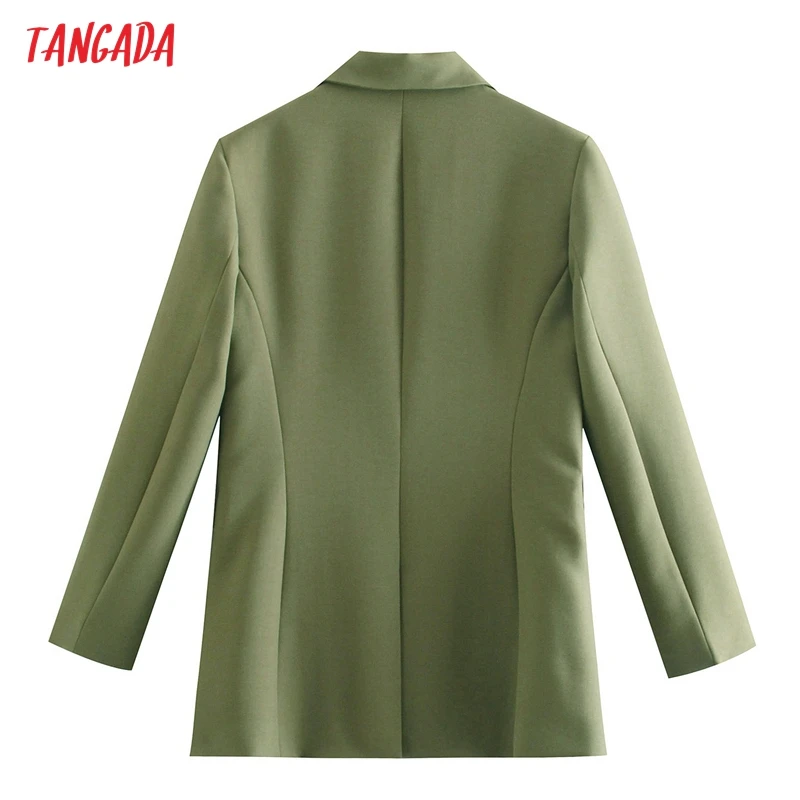 

Tangada Women Solid Green Blazer Coat Vintage Notched Collar Pocket 2021 Fashion Female Casual Chic Tops QJ65
