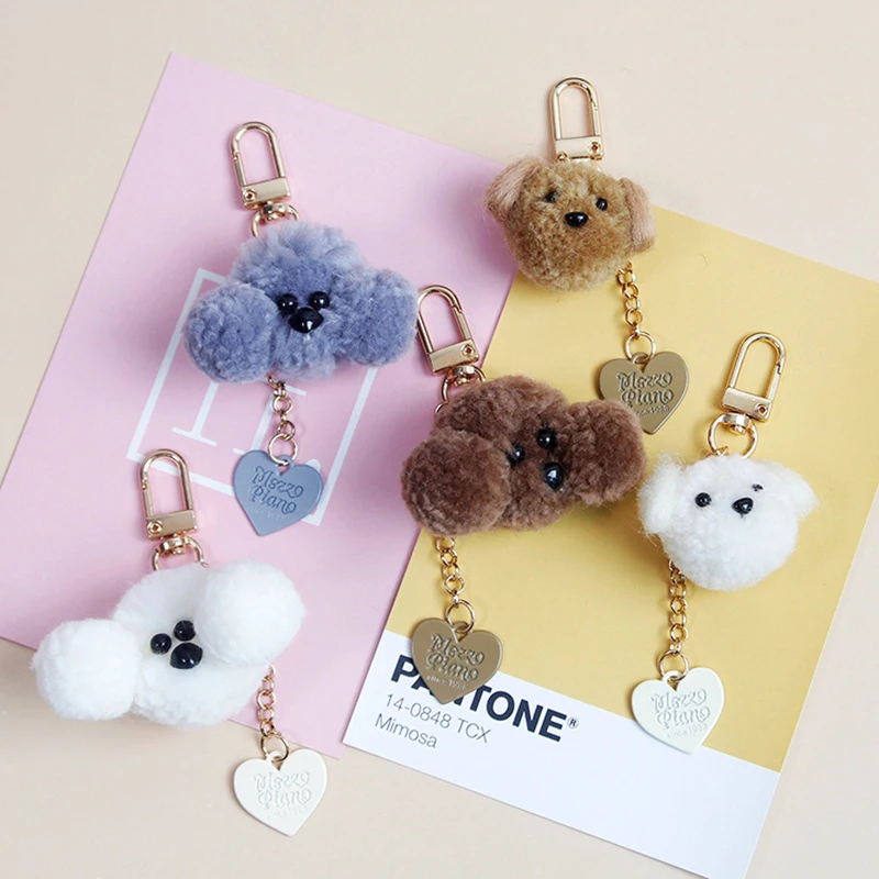 

Cartoon Mini Teddy Dog Pompon Keychain Women's Fluffy Poodle Key Ring Toy Doll Plush Key Chain Animal Cute Bag Ornament Gift