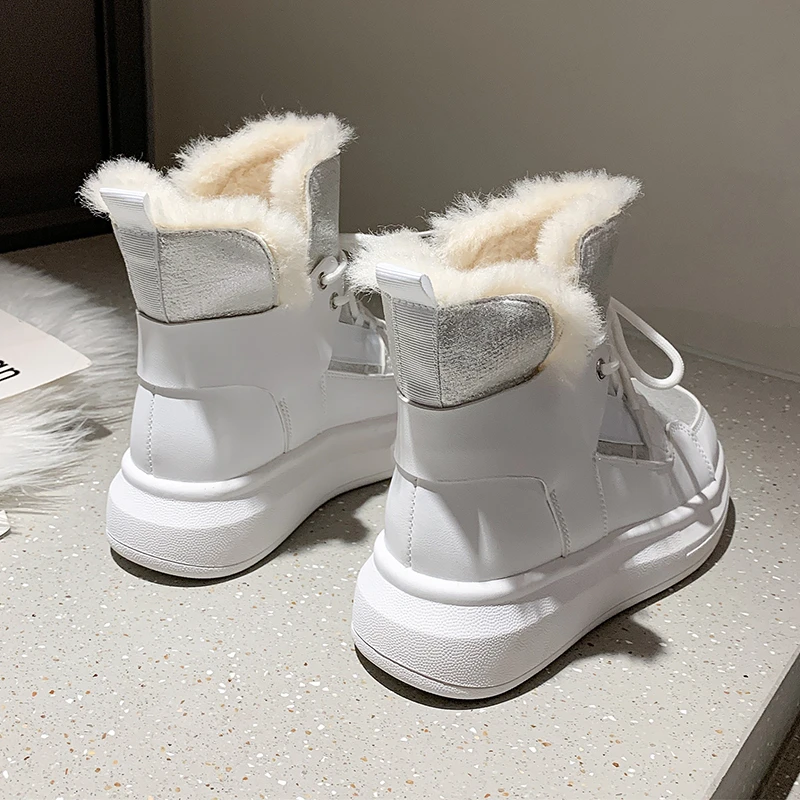 

2021 New Genuine Leather Women Snow Boots Winter Platform Shoes Ankle Boots for Women Non-slip Keep Warm Wool Women's Sneakers