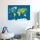 Мультяшная карта мира, животные, Европа, Гренландия, постеры для детской комнаты, печать на холсте, живопись, картины, современный нордический декор для детской комнаты
