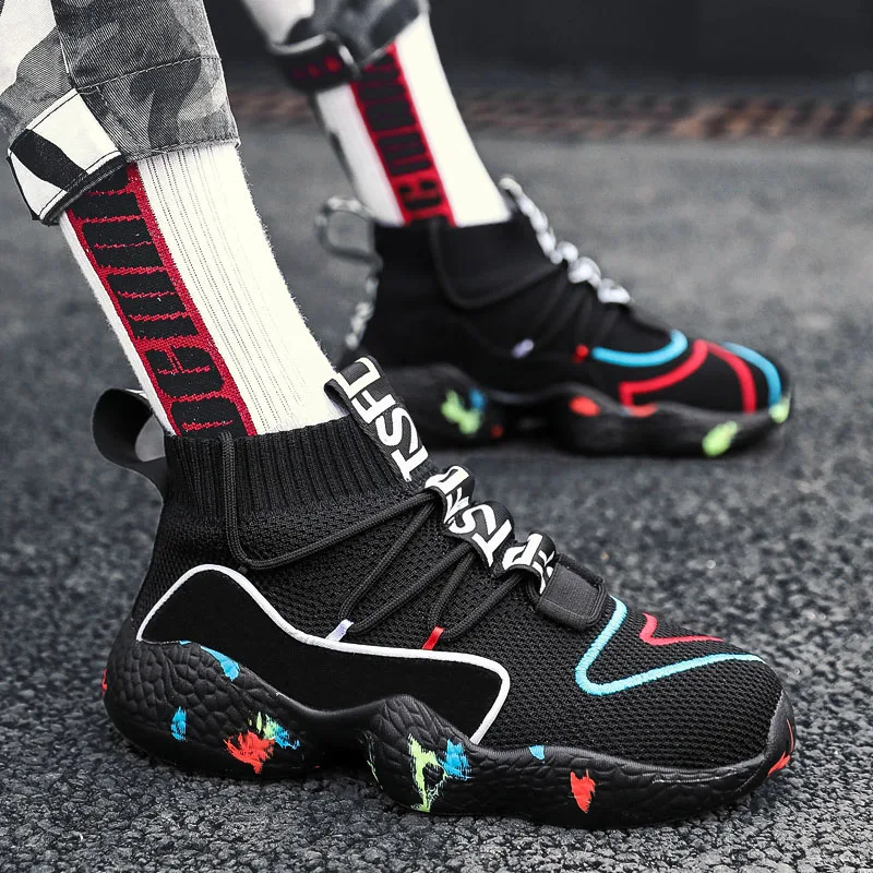 

2020 Hot Couple Sport Shoes Men Running Shoes Camouflage Hip-hop Fly-woven High-top Shoes Breathable Height Increasing Shoes