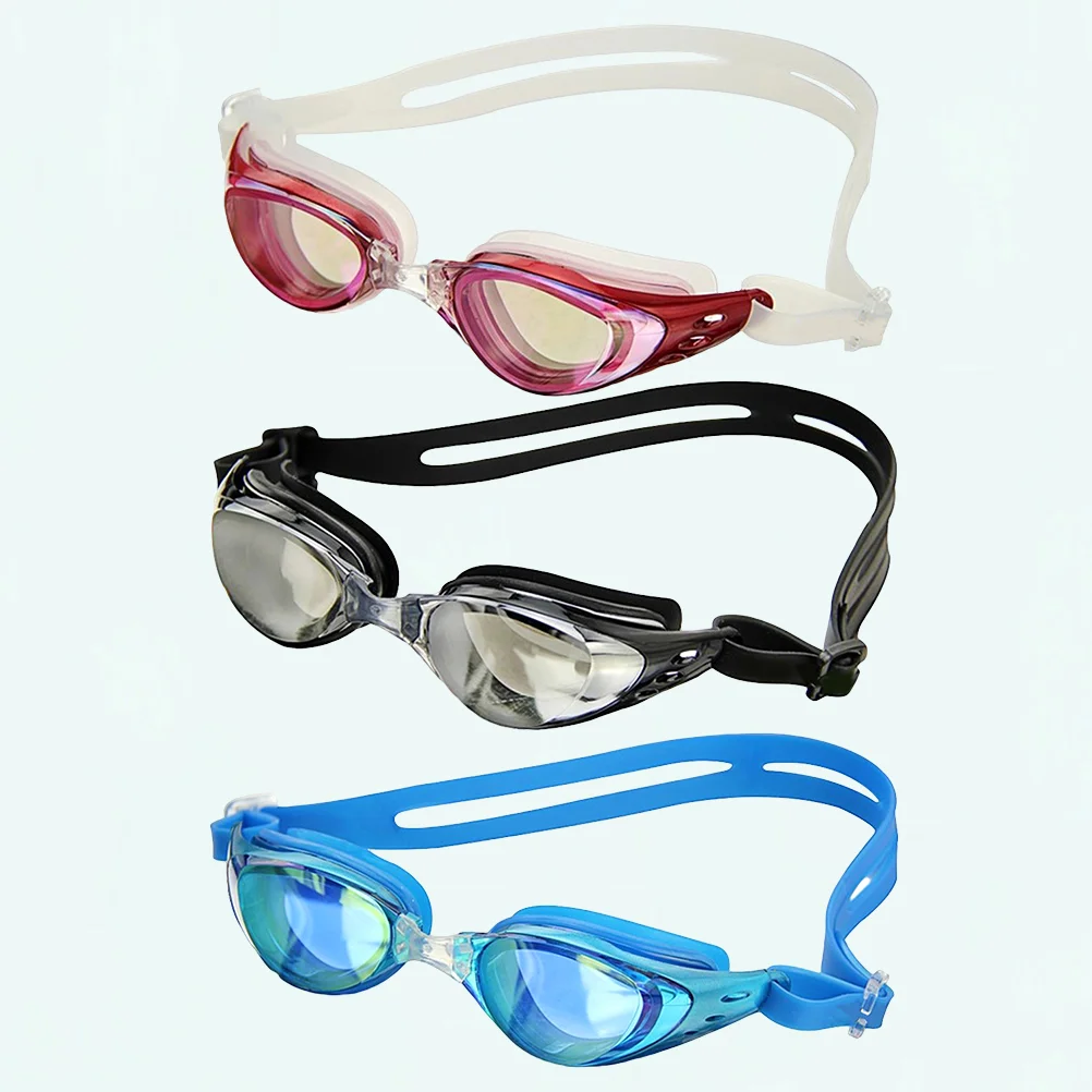 

3PCS Leacco DL603 Adjustable Unisex Adult Non-Fogging Anti-UV Swimming Goggles Swim Glasses (Lake Blue, Black, Red)