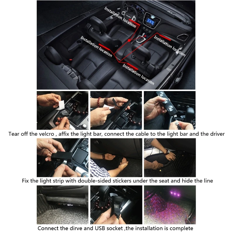 

Car Interior Foot Light Auto LED Strip Atmosphere Decorative Lamp Colors Styling