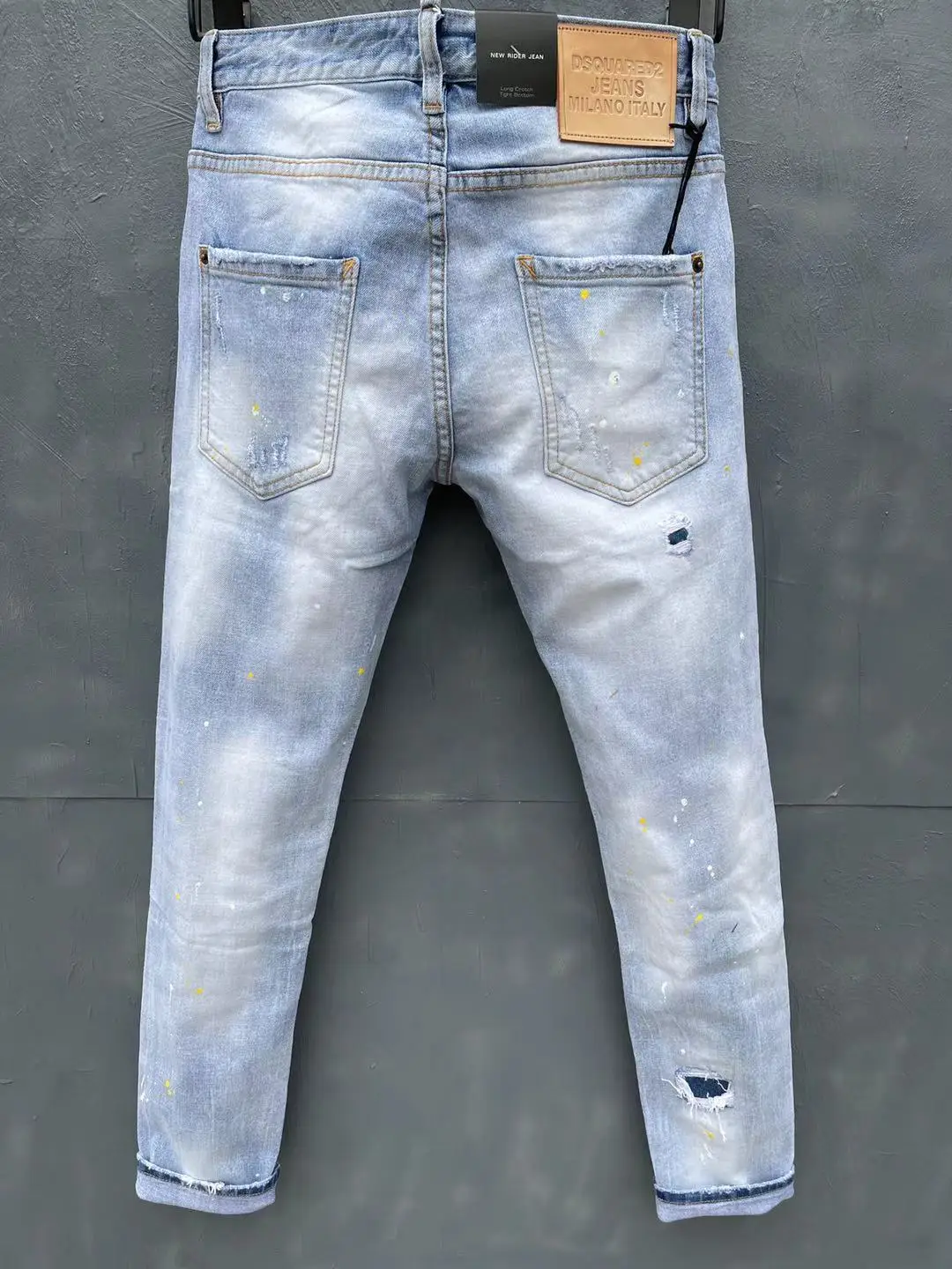 2022 Spring Summer New DSQUARED2 Men's/Women's Light-Colored Jeans Fashion Slim-Fitting Washed Paint Stretch Pants 030