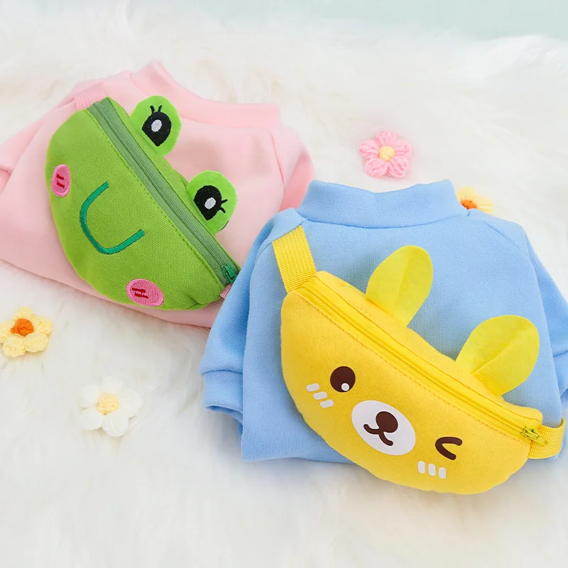Pet clothes dog cat messenger bag zipper cute puppy autumn and winter yellow bear frog warm pet supplies | Дом и сад