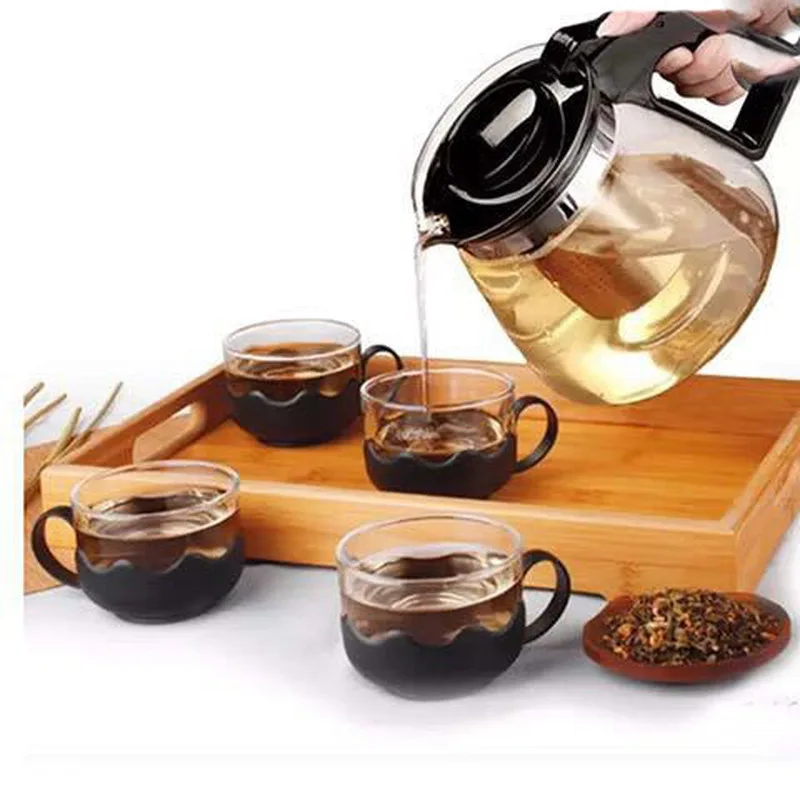 Стеклянный чайник для чая с защитой от ожогов домашний цветочный офисный набор