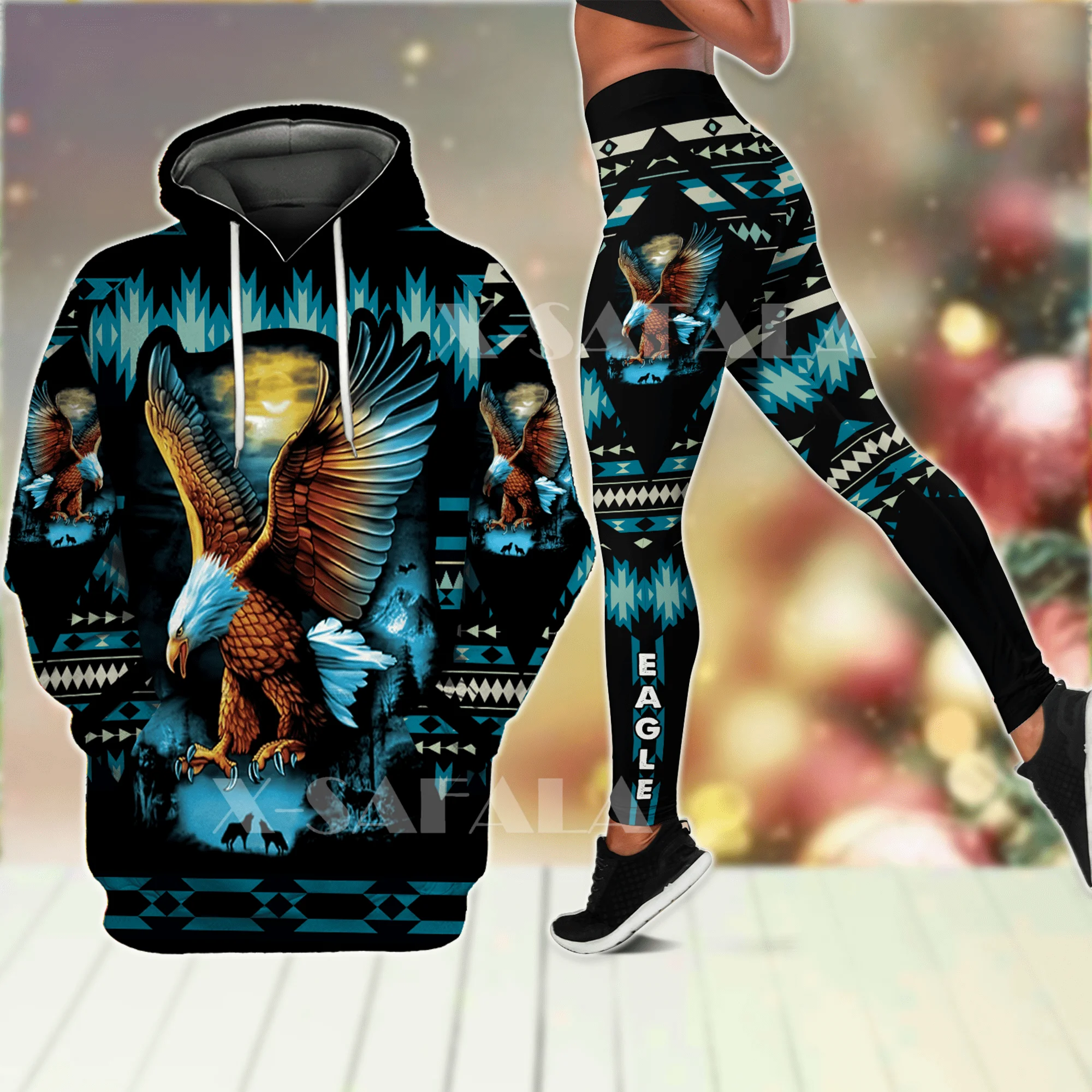 

Native Eagle Sun 3D Print Combo Hoodie High Waist Legging Women Outwear Leggings Hooded Pullover Suit Tracksuits Two Piece Sport
