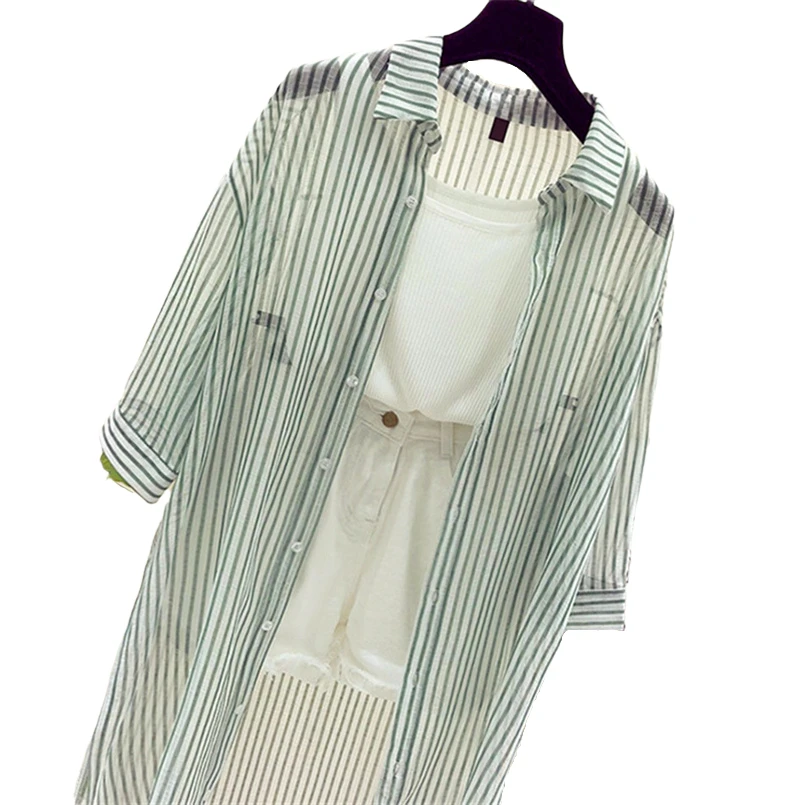 Свободные длинные полосатые женские рубашки 2021 летние новые элегантные с