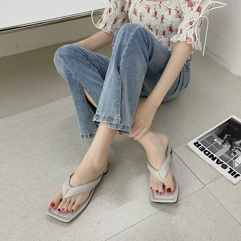 

Chanclas Mujer Summer Woman Flip Flops PU Non Slip Rubber Mid-heel Women's Sandals Comfortable Open Toed Ladies Slippers