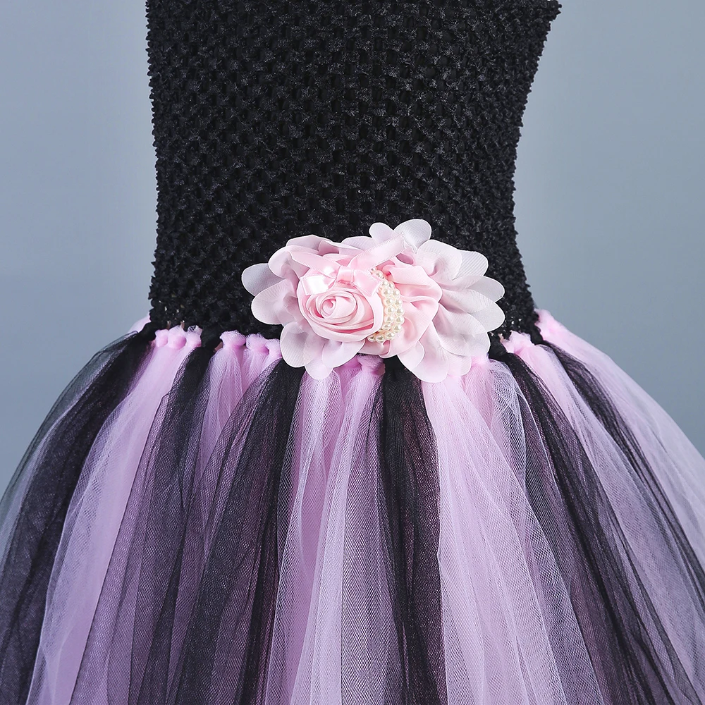 Черное розовое платье-пачка для девочки с цветами Свадебная вечеринка детское