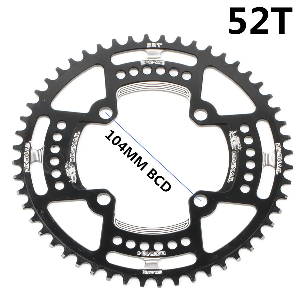 52T black 104BCD 40/42/44/50/52T горный велосипед Звездочка MTB велосипед диаметра окружности болтов(Алюминий узкая широкая цепь из колец цепь - Цвет: 52T black