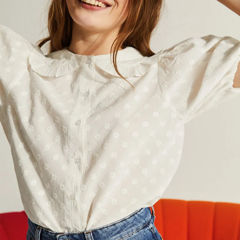 Women Shirt 2021 Spring and Summer New Ladies Stitching Lapel Short-sleeved Shirt