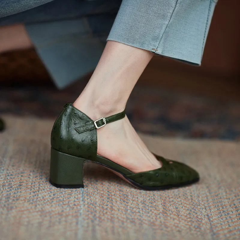 

Asumer 2021 big size 43 newest genuine leather shoes women pumps square toe buckle summer thick heel casual shoes ladies