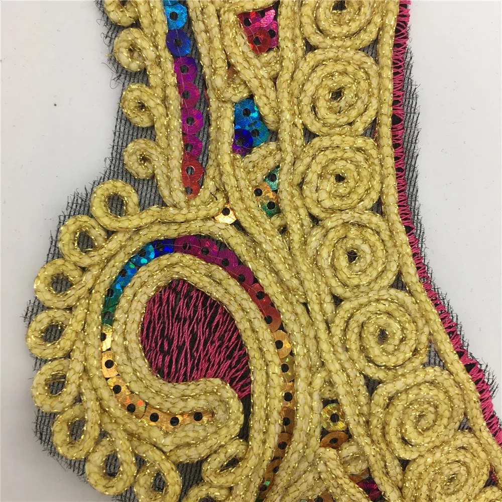 Вышивка в этническом стиле воротник Венеция сердце блестки Цветочная одежда