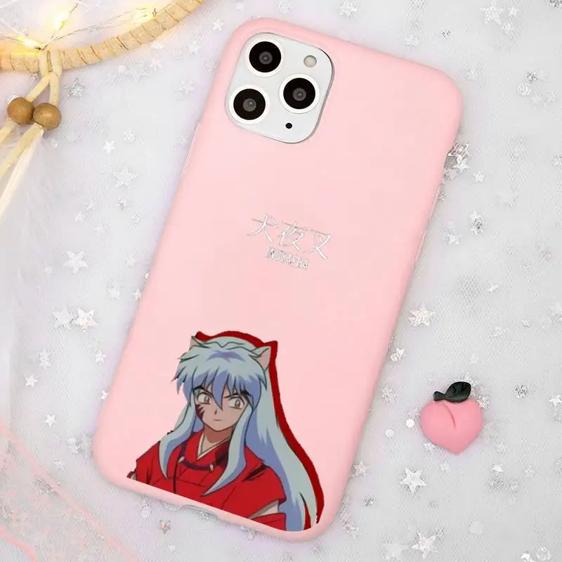 

Japan Anime Inuyasha Sesshoumaru Phone Case Candy Color Pink for iPhone 11 pro XS MAX 8 7 6 6S Plus X 5S SE 2020 XR