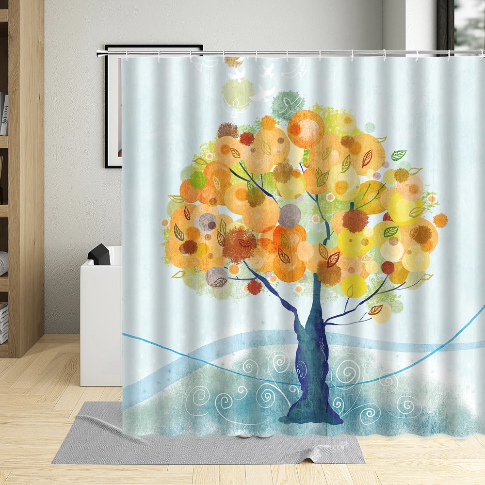 

Ink Painting Colorful Art Tree Shower Curtains Waterproof Fabric Cloth Bathroom Decor Bath Screens Bathtub Curtain Set With Hook