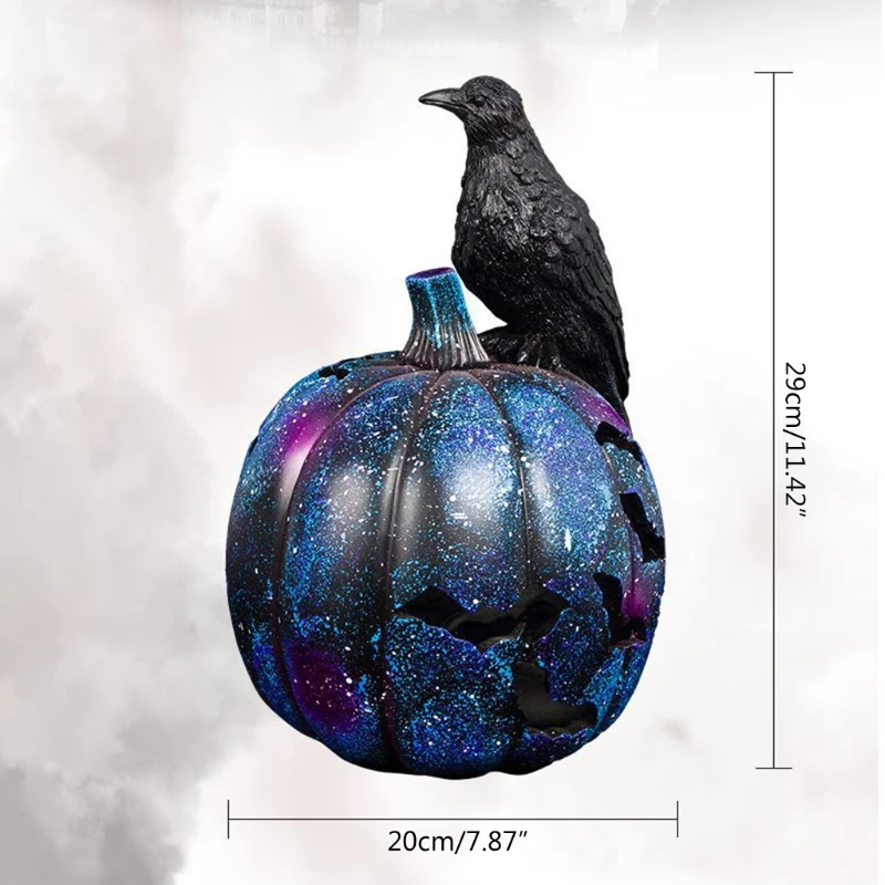 

3D Hollow Bat Crow Pumpkin Status LED Night Light Vintage Resin Sculptures Lamp Lantern Halloween Festival Decoration