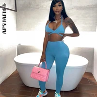 active halter top and pants matching sets backless solid summer 2021 skinny slim two piece sets for women casual sporty