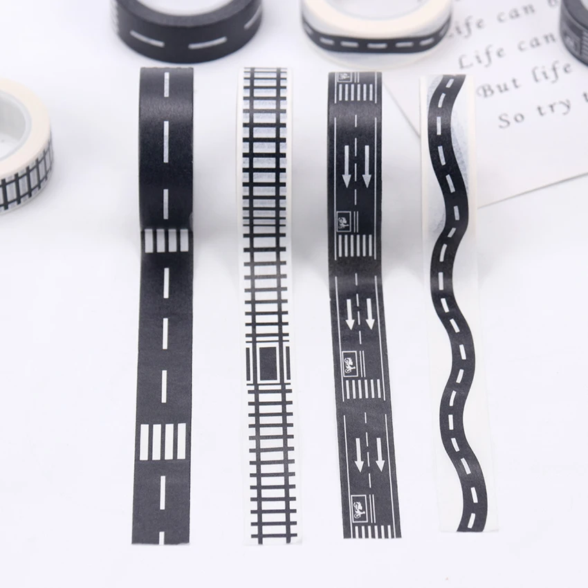1PC 10m Railway Train Curve Design Paper Washi Tape DIY Road Traffic Adhesive Scrapbooking Sticker Label Masking | Канцтовары для