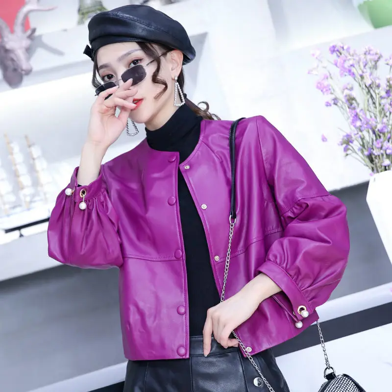 Куртка женская короткая из натуральной овечьей кожи весна-осень 2021 | Женская