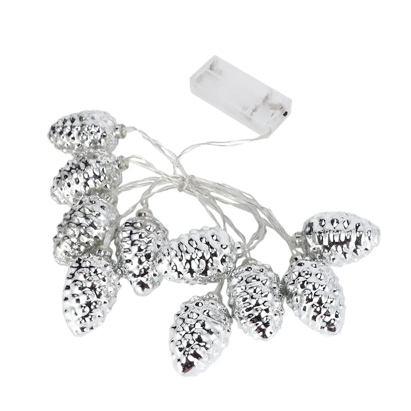 

10 светодиодных серебряных сосновых гаек, работающие от батарейки гирлянды 1,5 м, светодиодное украшение для рождества, гирлянда на окно, новы...