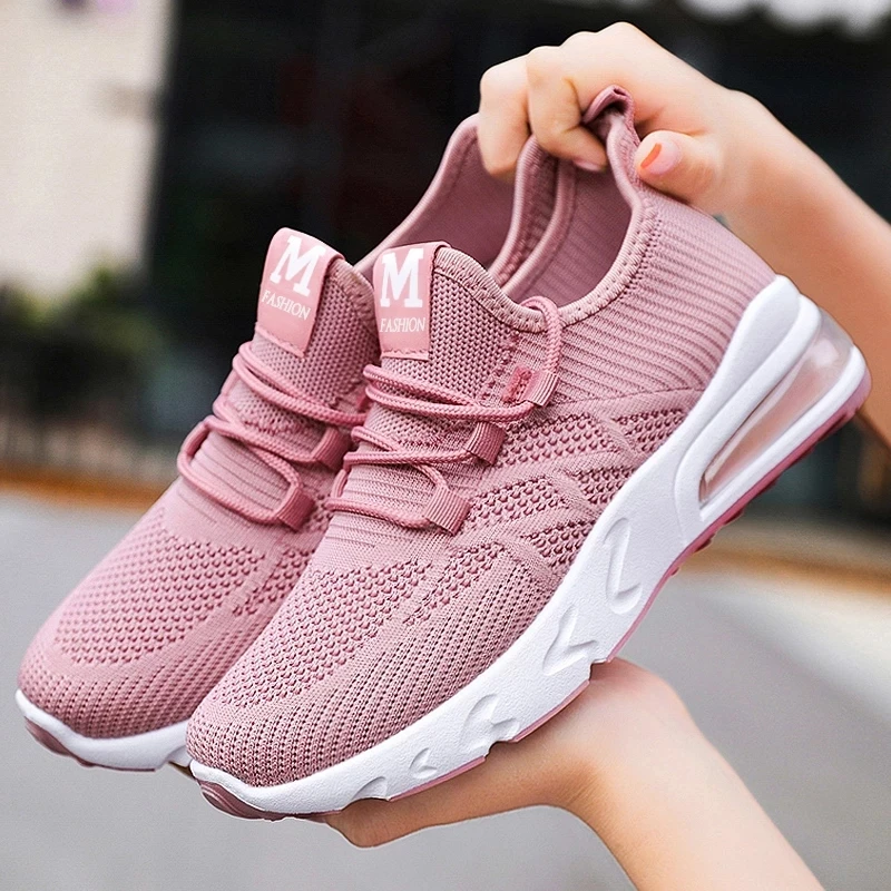 

2021 Summer Women Sports Shoes Outdoor Mesh Breathable Air Cushion Running Trainers Casual Walking Sneakers Tennis Feminino