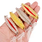 Металлическая блесна, рыболовная приманка, Светящиеся жесткие приманки 57101520 г, блестки, шумовая блестящая приманка с пером, тройной крючок, Рыболовный инструмент