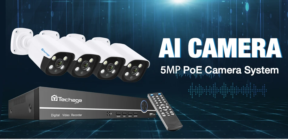 Techage H.265 8CH 5MP POE NVR комплект системы видеонаблюдения двухсторонняя аудио AI IP камера ИК Открытый Водонепроницаемый P2P Onvif комплект видеонаблюдения